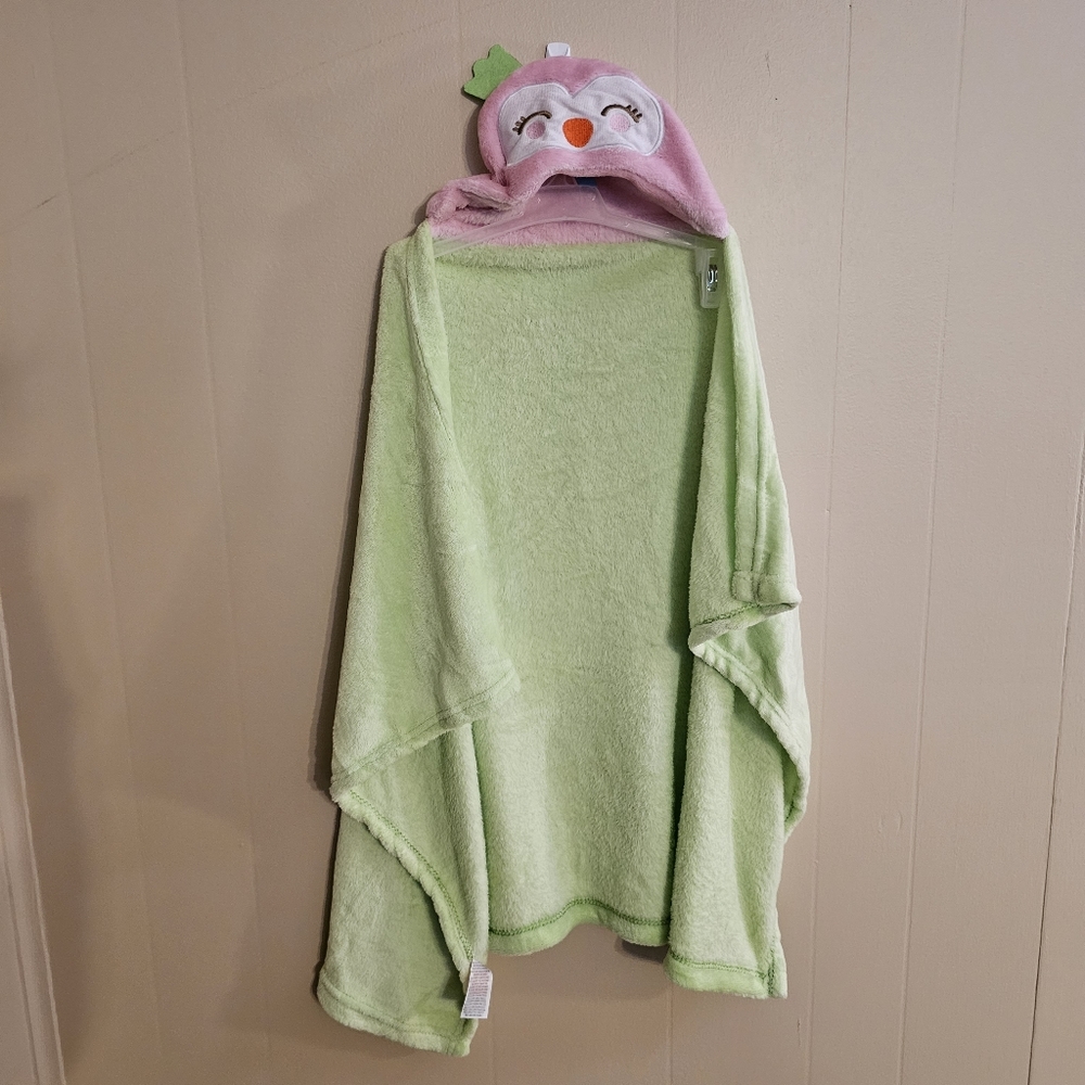 Hooded Toddler Green and Pink Owl Soft Blanket NWOT